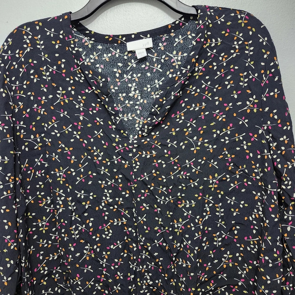 J.jill women's blouse top size L floral black long sleeve missing a butt… - Picture 2 of 9